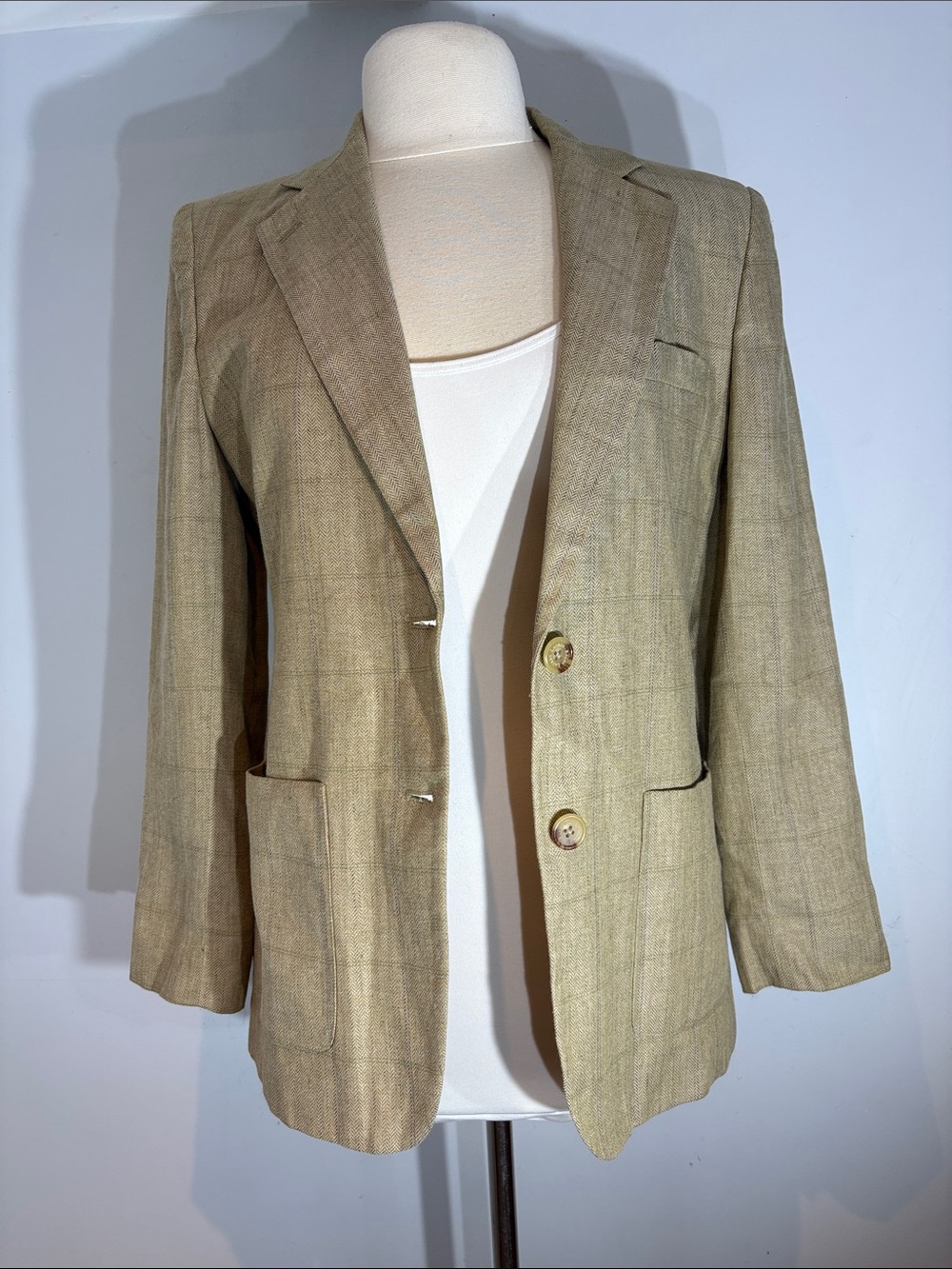 Lauren Ralph Lauren Herringbone Linen Rayon Blazer Tailored Jacket Tan Size 8 - Picture 16 of 16